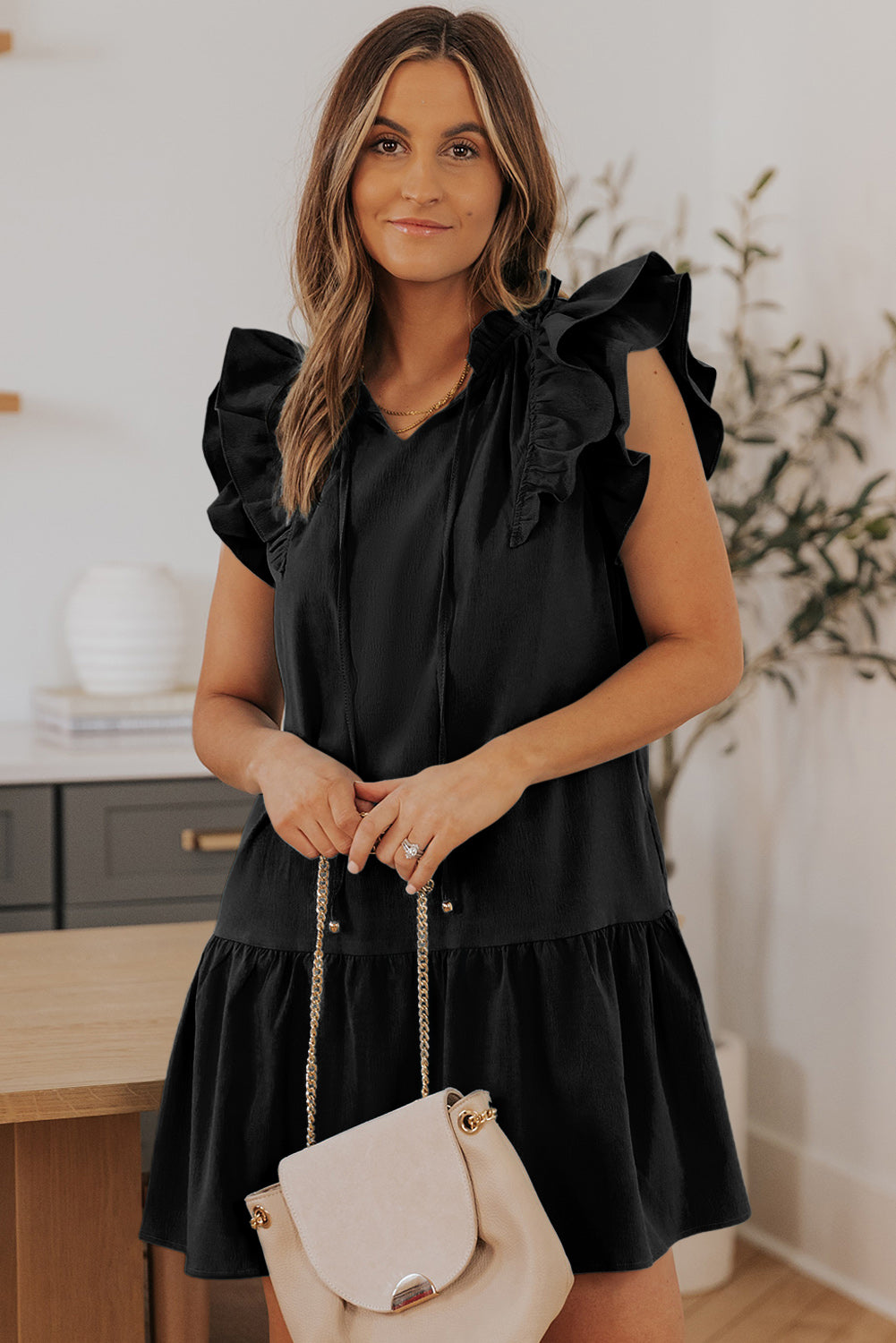 Ruffle Shoulder Tiered Dress