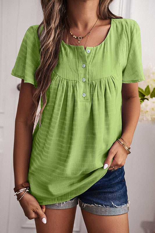 Quarter-Button Short Sleeve Top