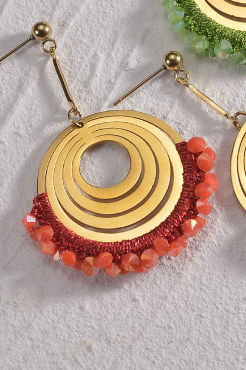 Multi-Circle Gold Steel Earrings with Beads